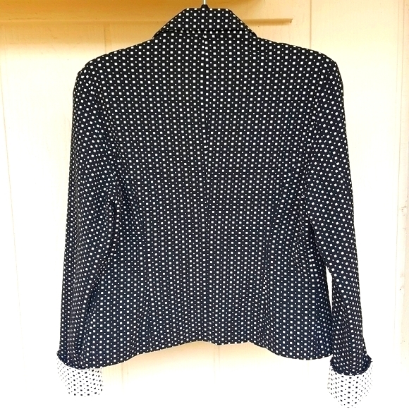 10 AMANDA & CHELSEA Tiny Polka Dot Black White Stretchy Career Blazer Jacket - Picture 3 of 10